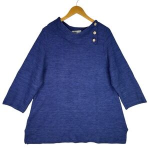 Habitat Clothes To Live In Sweater L Blue Knit Asymmetrical‎ Collar 100% Cotton